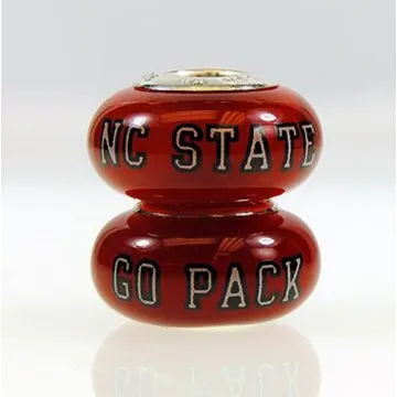 Fenton Red Glass Collegiate Bead - North Carolina State - Sterling Silver Lined