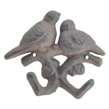 Love Birds On Branch Double Wall Hook - Rust Brown Cast Iron - 4.375 Tall