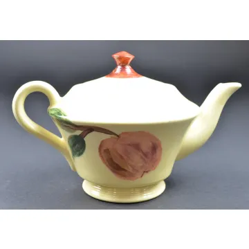 Hand Painted Pottery Fruit Pattern Lidded Teapot - 6 Tall