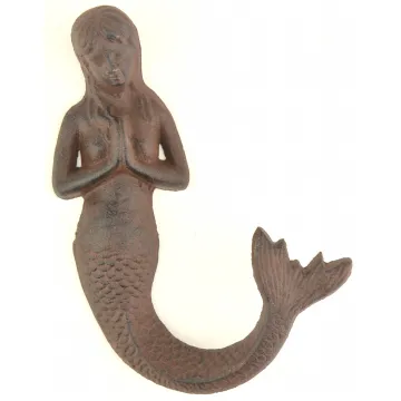 Cast Iron Wall Hook - Rust Mermaid Design - 8.75 Tall