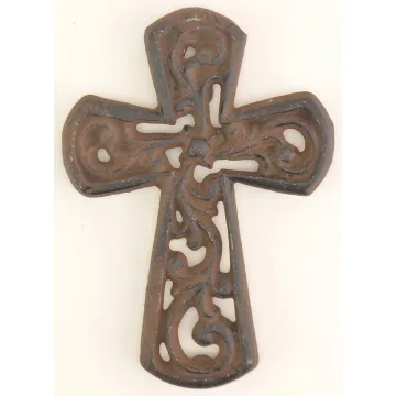 Cast Iron Cross Wall Hanging - Antiqued Rust Color - 5.5 Tall