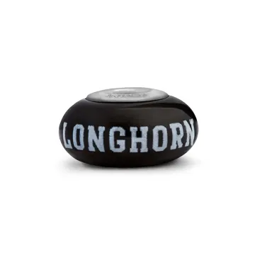 Fenton Black Glass Collegiate Bead - Texas Longhorns - Sterling Silver Lined