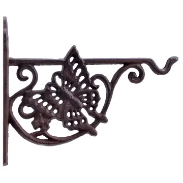 Decorative Cast Iron Plant Hanger Flower Basket Hook - Butterfly - 7.75" Deep