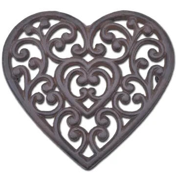 Decorative Cast Iron Trivet - Ornate Heart - 8" Wide