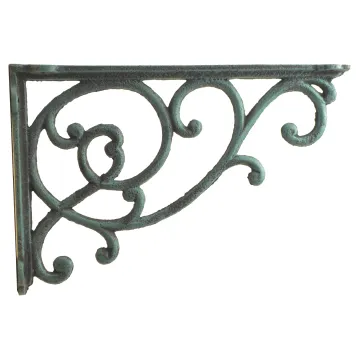 Decorative Wall Shelf Bracket - Ornate Vine - Verdigris Cast Iron - 12.375" Deep