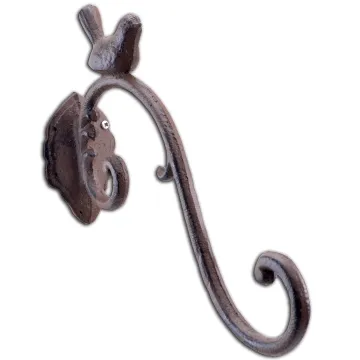 Decorative Chickadee Bird Design Cast Iron Plant Hanger - 11" Long