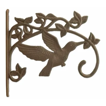 Decorative Hummingbird Cast Iron Plant Hanger Hook - Large 11.25" Deep