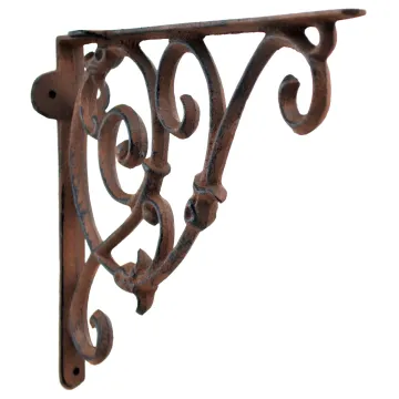 Decorative Wall Shelf Bracket - Ornate Curly Floral Vine - Brown - 10.75" Deep