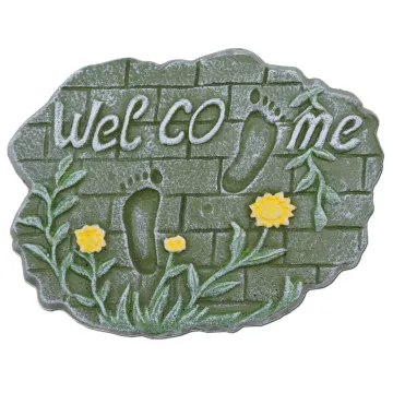 Decorative Welcome Stepping Stone - Footprints On Brick - Cast Iron 10.75"