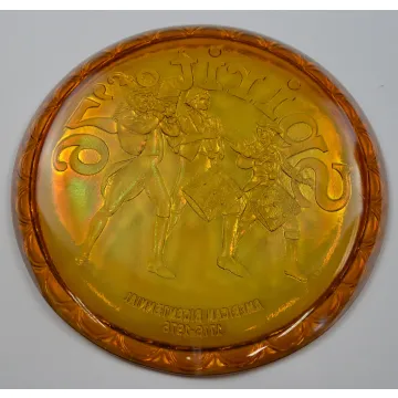 Indiana Glass Plate - American Bicentennial Amber Carnival - Spirit Of '76