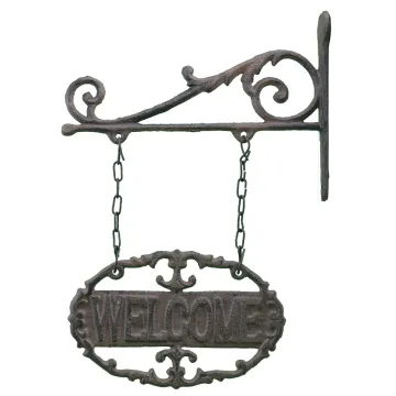 Double Sided Hanging Welcome Sign - Ornate Cast Iron - 7.25" Wide