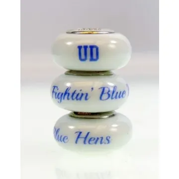 Fenton Milk Glass Collegiate Bead - Delaware - Sterling Silver Lined