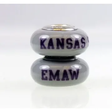 Fenton Milk Glass Collegiate Bead - Kansas State EMAW - Sterling Silver Line