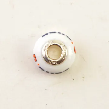 Fenton Milk Glass Collegiate Bead - Syracuse - Sterling Silver Lined