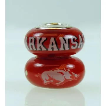 Fenton Red Glass Collegiate Bead - Arkansas - Sterling Silver Lined