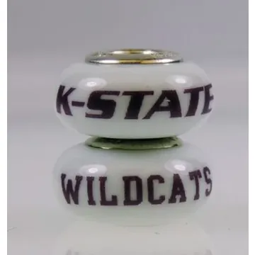 Fenton Milk Glass Collegiate Bead - Kansas State Wildcats - Sterling Silver Line