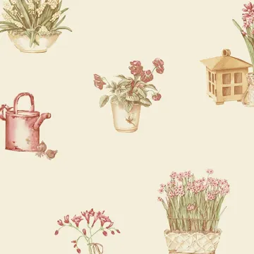 KE29918 Gardening Sidewall Wallpaper Red, Green, Cream Kitchen Elements Norwall Wallcovering