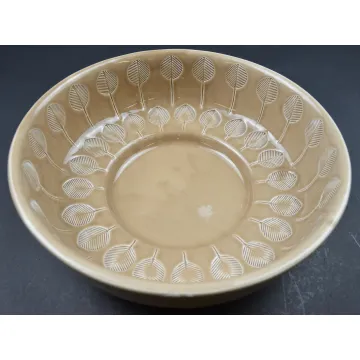 Tan Leaf Pattern Footed Bowl - 11 Round
