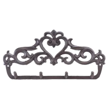 Cast Iron Wall Hook Rack - Ornate Victorian - 4 Hooks - 12" Wide