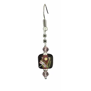 Fenton Art Glass - Bead Style Earrings - Twilight Dragonfly - Handcrafted