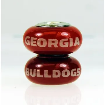 Fenton Red Glass Collegiate Bead - Georgia Bulldogs - Sterling Silver Lined