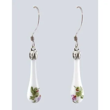Fenton Art Glass - Teardrop Milk Glass Earrings - Hummingbird - Handcrafted