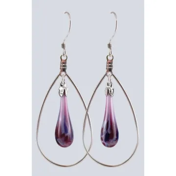 Fenton Art Glass - Hoop Style Teardrop Earrings - Enchanted Berries