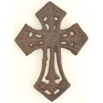 Cast Iron Cross Wall Hanging - Antiqued Rust Color - 5.625 Tall