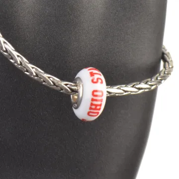Fenton Milk Glass Collegiate Bead - The Ohio State University - Sterling Silver