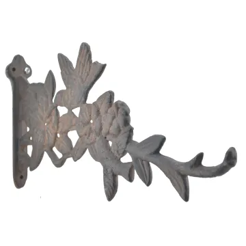 Hummingbirds & Flowers Decorative Cast Iron Plant Hanger Hook - 11.625" Deep