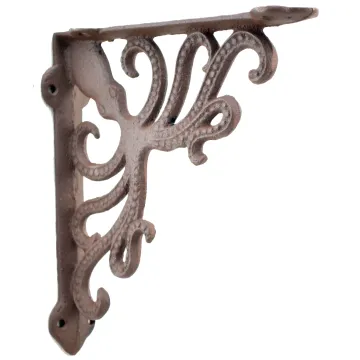 Nautical Shelf Bracket - Octopus - Rust Brown Cast Iron - 7.75" Deep