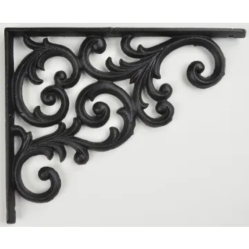 Wall Shelf Bracket - Ornate Vine Pattern - Black Cast Iron - 9.375" Deep