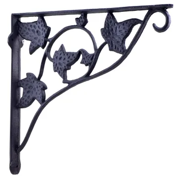 Wall Shelf Bracket With Hook - Leaf Vine Pattern - Cast Iron - 11.75"
